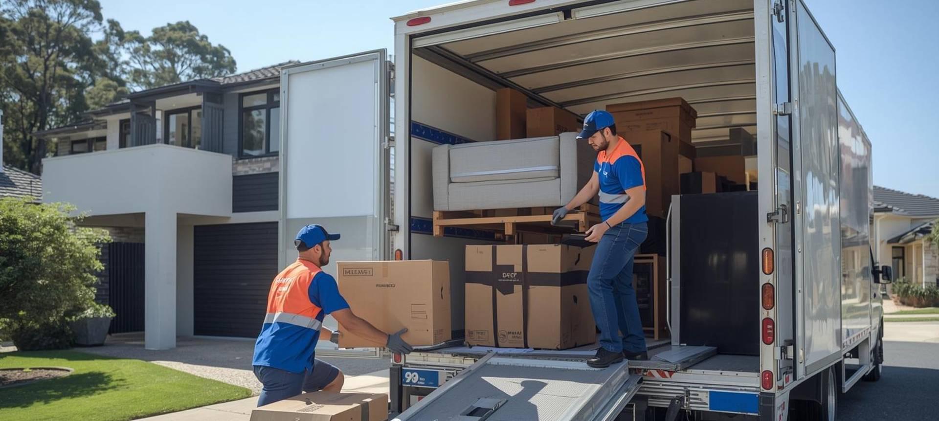 Movers loading furniture at a residential property