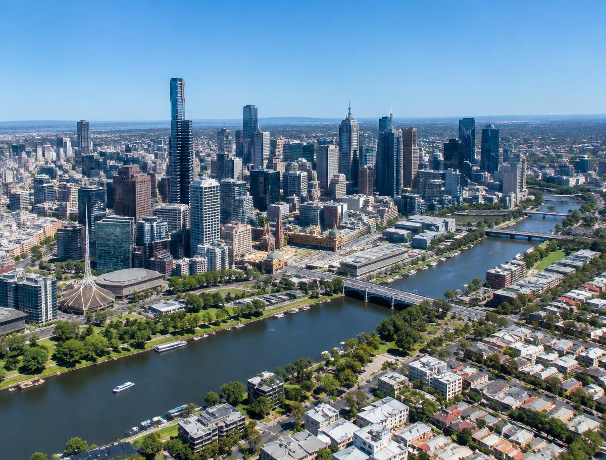 Aerial view of Melbourne city and the Yarra River